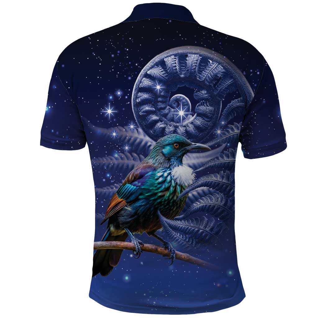 Tui Bird Matariki Galaxy Polo Shirt Koru Silver Fern Aotearoa LT9 - Polynesian Pride