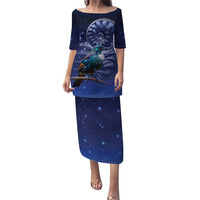 Tui Bird Matariki Galaxy Puletasi Koru Silver Fern Aotearoa LT9 Long Dress Galaxy - Polynesian Pride