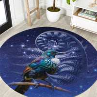 Tui Bird Matariki Galaxy Round Carpet Koru Silver Fern Aotearoa