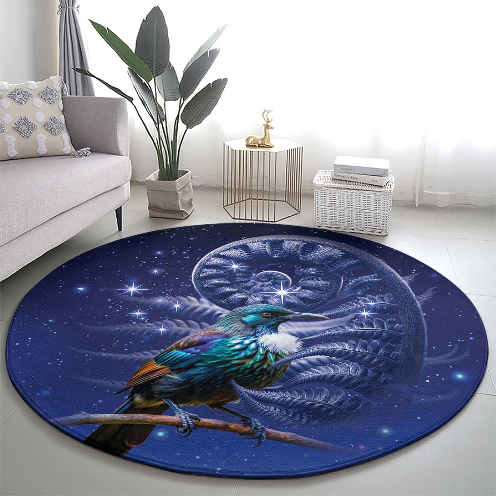 Tui Bird Matariki Galaxy Round Carpet Koru Silver Fern Aotearoa