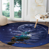 Tui Bird Matariki Galaxy Round Carpet Koru Silver Fern Aotearoa