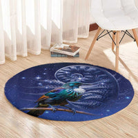 Tui Bird Matariki Galaxy Round Carpet Koru Silver Fern Aotearoa