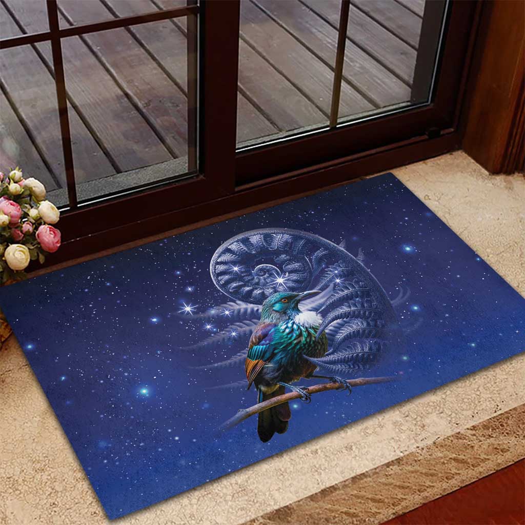 Tui Bird Matariki Galaxy Rubber Doormat Koru Silver Fern Aotearoa LT9 - Polynesian Pride