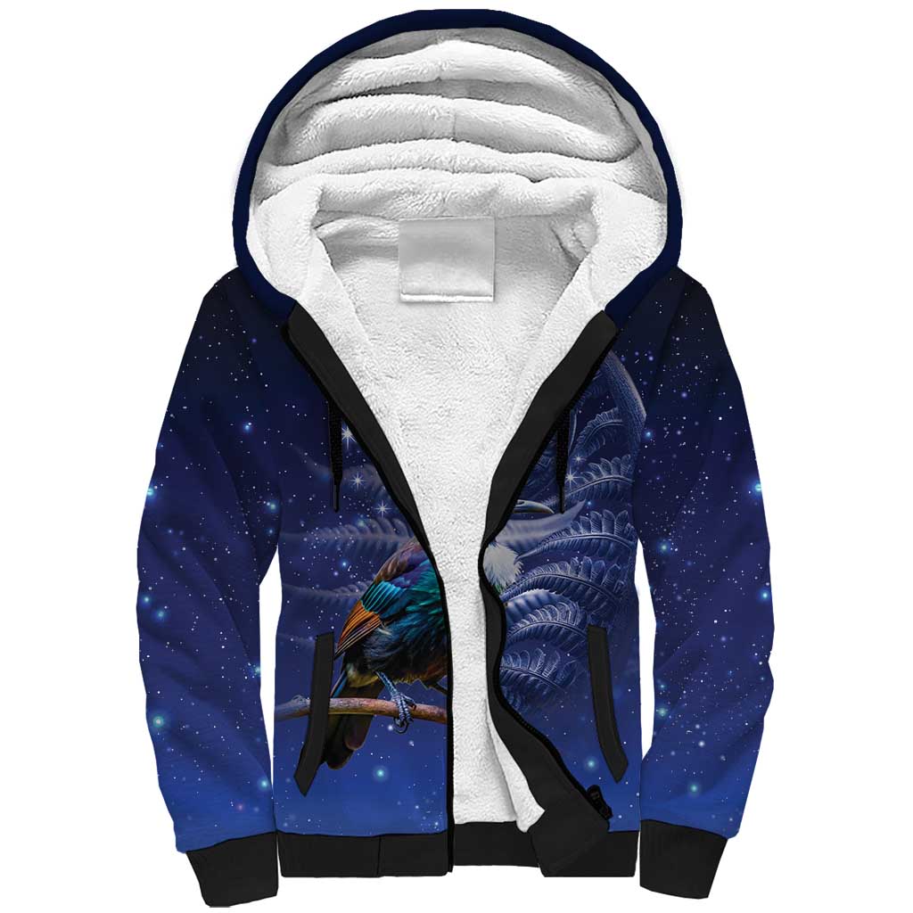 Tui Bird Matariki Galaxy Sherpa Hoodie Koru Silver Fern Aotearoa LT9 Unisex Galaxy - Polynesian Pride