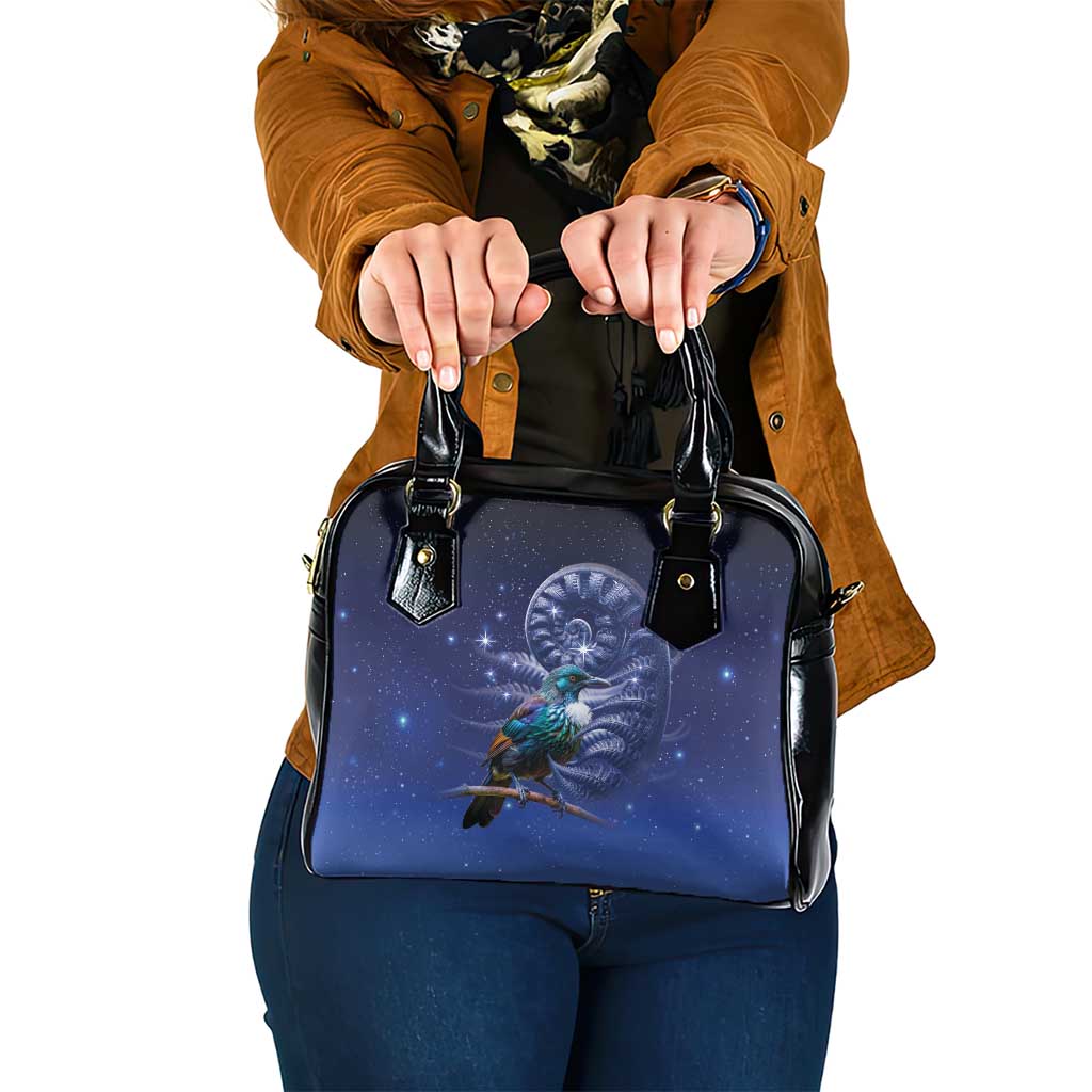Tui Bird Matariki Galaxy Shoulder Handbag Koru Silver Fern Aotearoa LT9 One Size Galaxy - Polynesian Pride