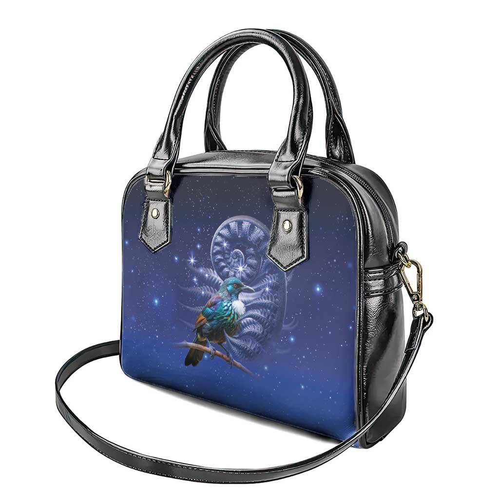 Tui Bird Matariki Galaxy Shoulder Handbag Koru Silver Fern Aotearoa LT9 - Polynesian Pride