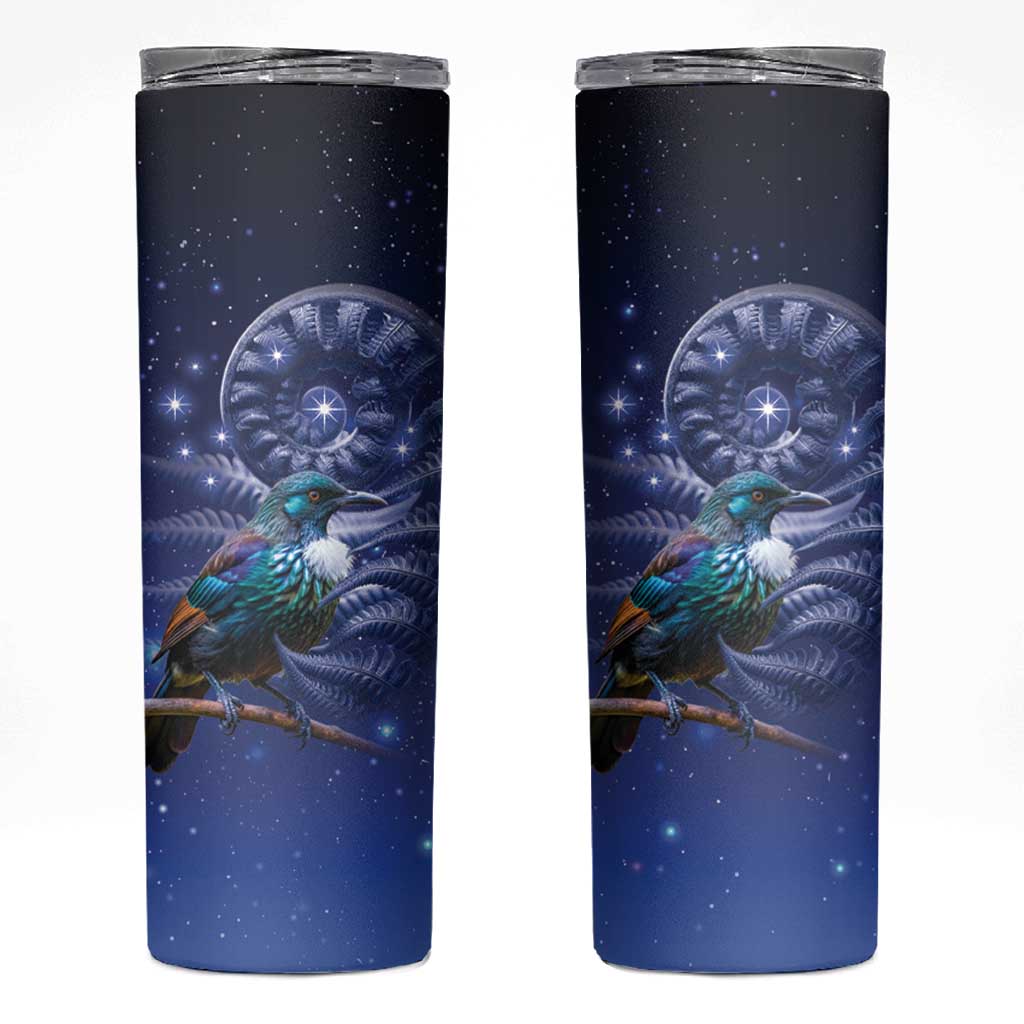 Tui Bird Matariki Galaxy Skinny Tumbler Koru Silver Fern Aotearoa LT9 Galaxy - Polynesian Pride