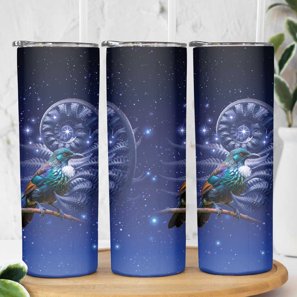 Tui Bird Matariki Galaxy Skinny Tumbler Koru Silver Fern Aotearoa LT9 - Polynesian Pride