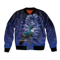 Tui Bird Matariki Galaxy Sleeve Zip Bomber Jacket Koru Silver Fern Aotearoa LT9 Unisex Galaxy - Polynesian Pride