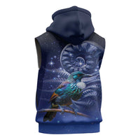 Tui Bird Matariki Galaxy Sleeveless Zip Hoodie Koru Silver Fern Aotearoa LT9 - Polynesian Pride