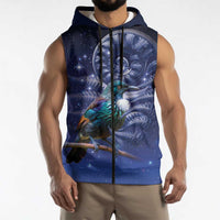 Tui Bird Matariki Galaxy Sleeveless Zip Hoodie Koru Silver Fern Aotearoa LT9 - Polynesian Pride