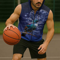 Tui Bird Matariki Galaxy Sleeveless Zip Hoodie Koru Silver Fern Aotearoa LT9 - Polynesian Pride