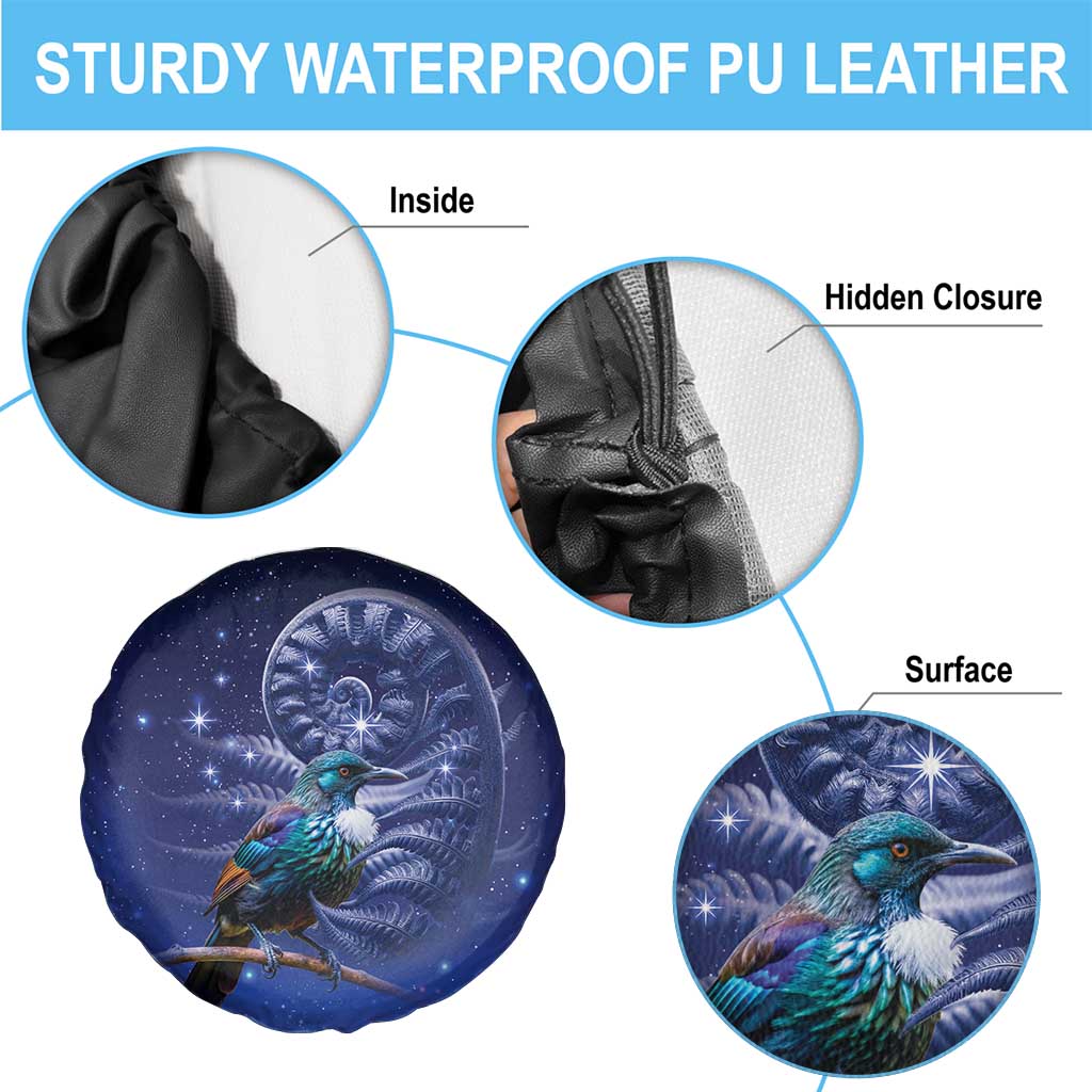 Tui Bird Matariki Galaxy Spare Tire Cover Koru Silver Fern Aotearoa LT9 - Polynesian Pride