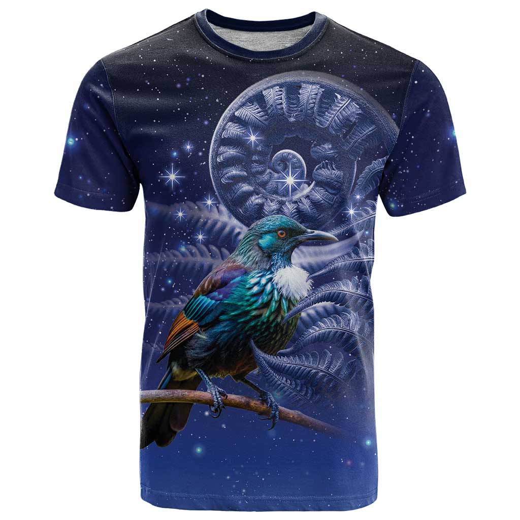Tui Bird Matariki Galaxy T Shirt Koru Silver Fern Aotearoa LT9 Galaxy - Polynesian Pride