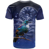 Tui Bird Matariki Galaxy T Shirt Koru Silver Fern Aotearoa LT9 - Polynesian Pride
