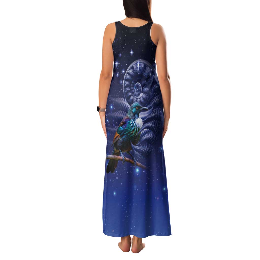 Tui Bird Matariki Galaxy Tank Maxi Dress Koru Silver Fern Aotearoa LT9 - Polynesian Pride