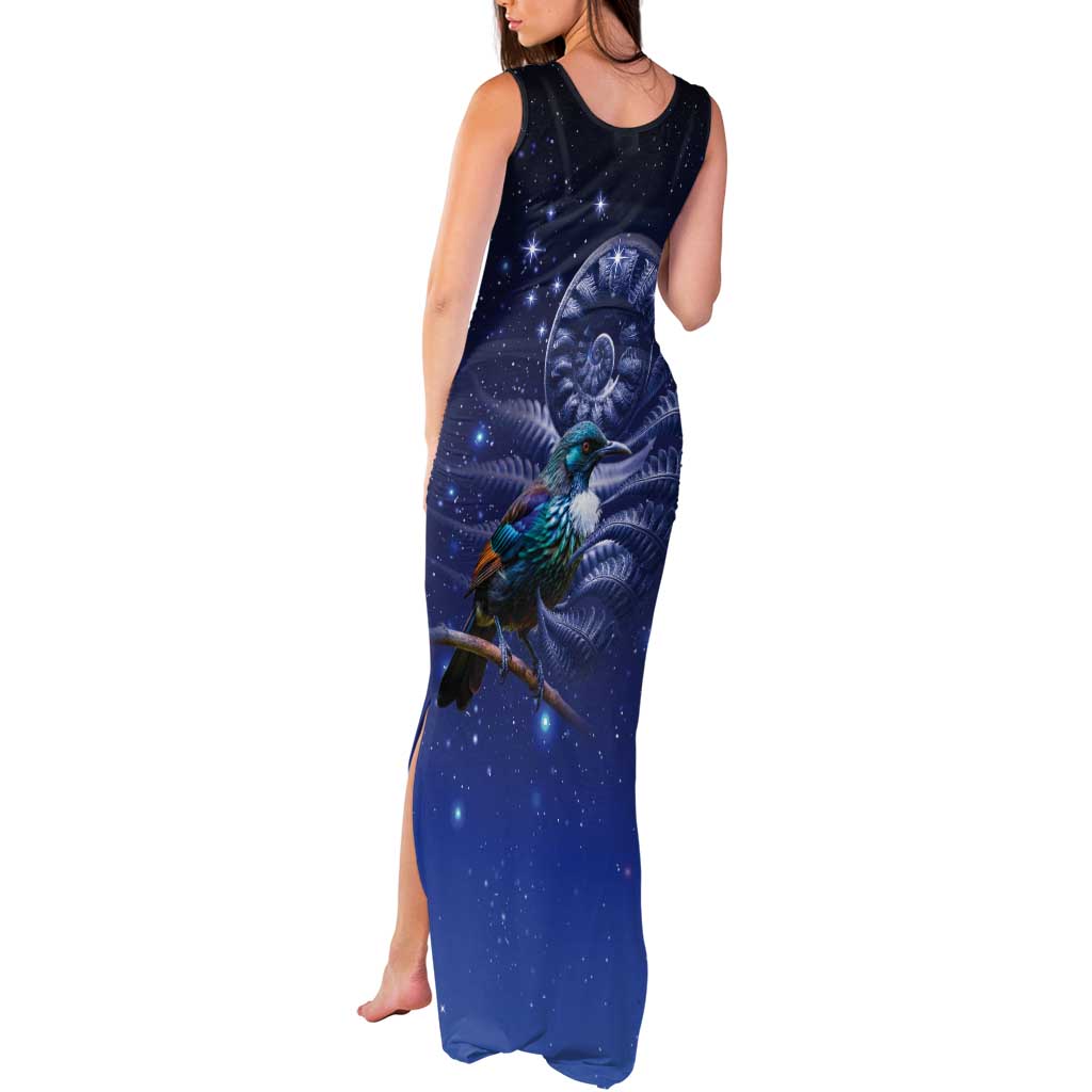 Tui Bird Matariki Galaxy Tank Maxi Dress Koru Silver Fern Aotearoa LT9 - Polynesian Pride