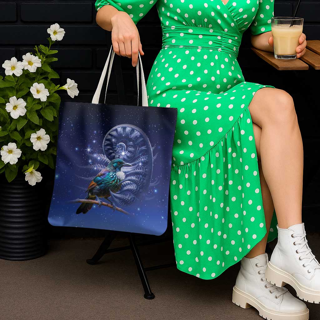 Tui Bird Matariki Galaxy Tote Bag Koru Silver Fern Aotearoa LT9 - Polynesian Pride