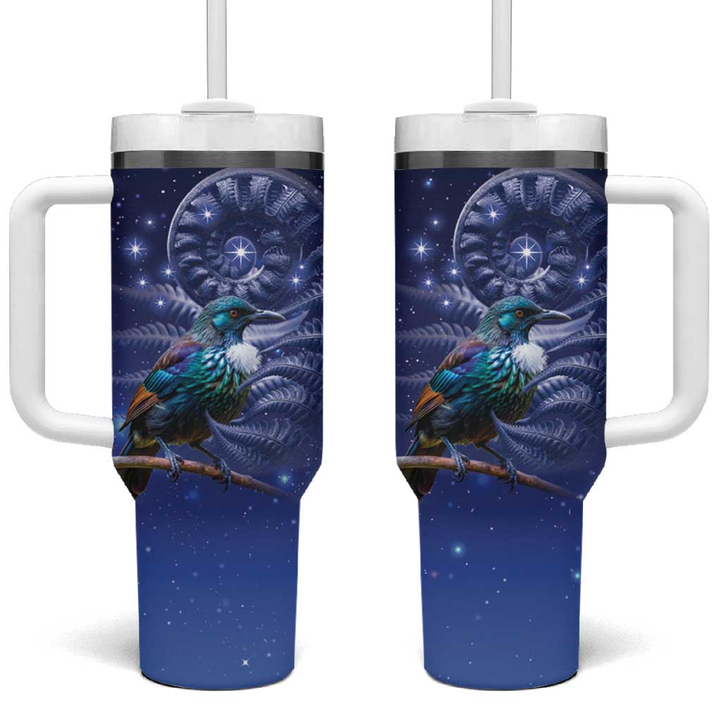 Tui Bird Matariki Galaxy Tumbler With Handle Koru Silver Fern Aotearoa LT9 One Size: 40 oz Galaxy - Polynesian Pride