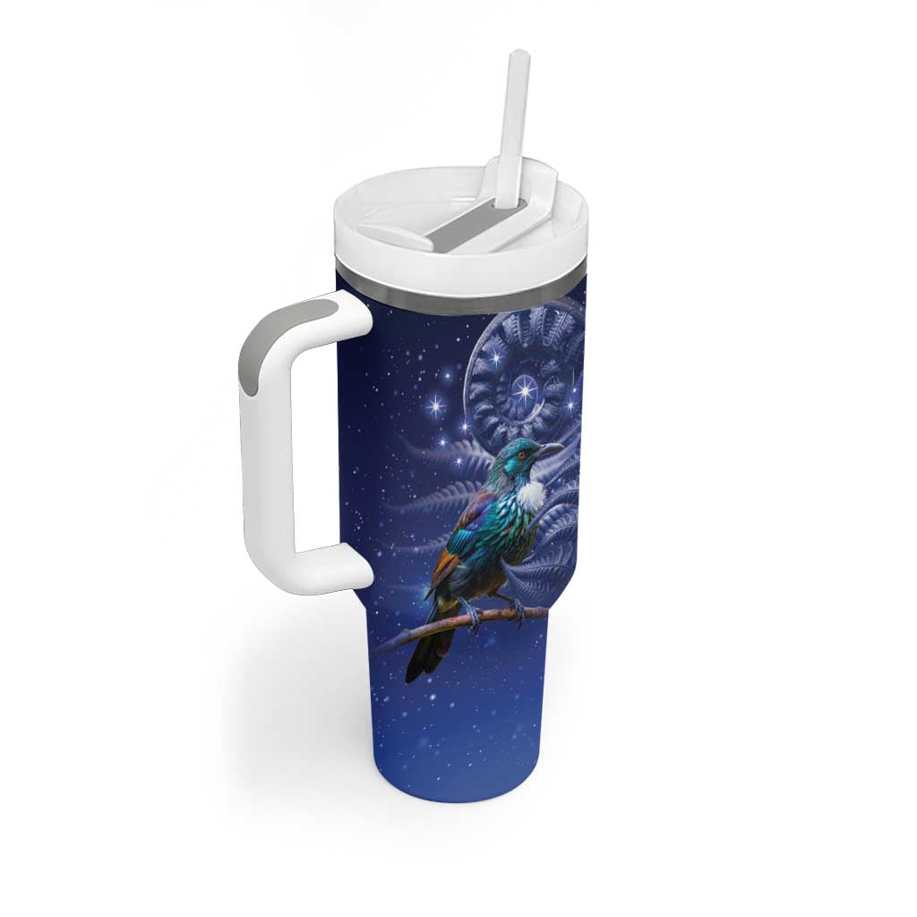 Tui Bird Matariki Galaxy Tumbler With Handle Koru Silver Fern Aotearoa LT9 - Polynesian Pride