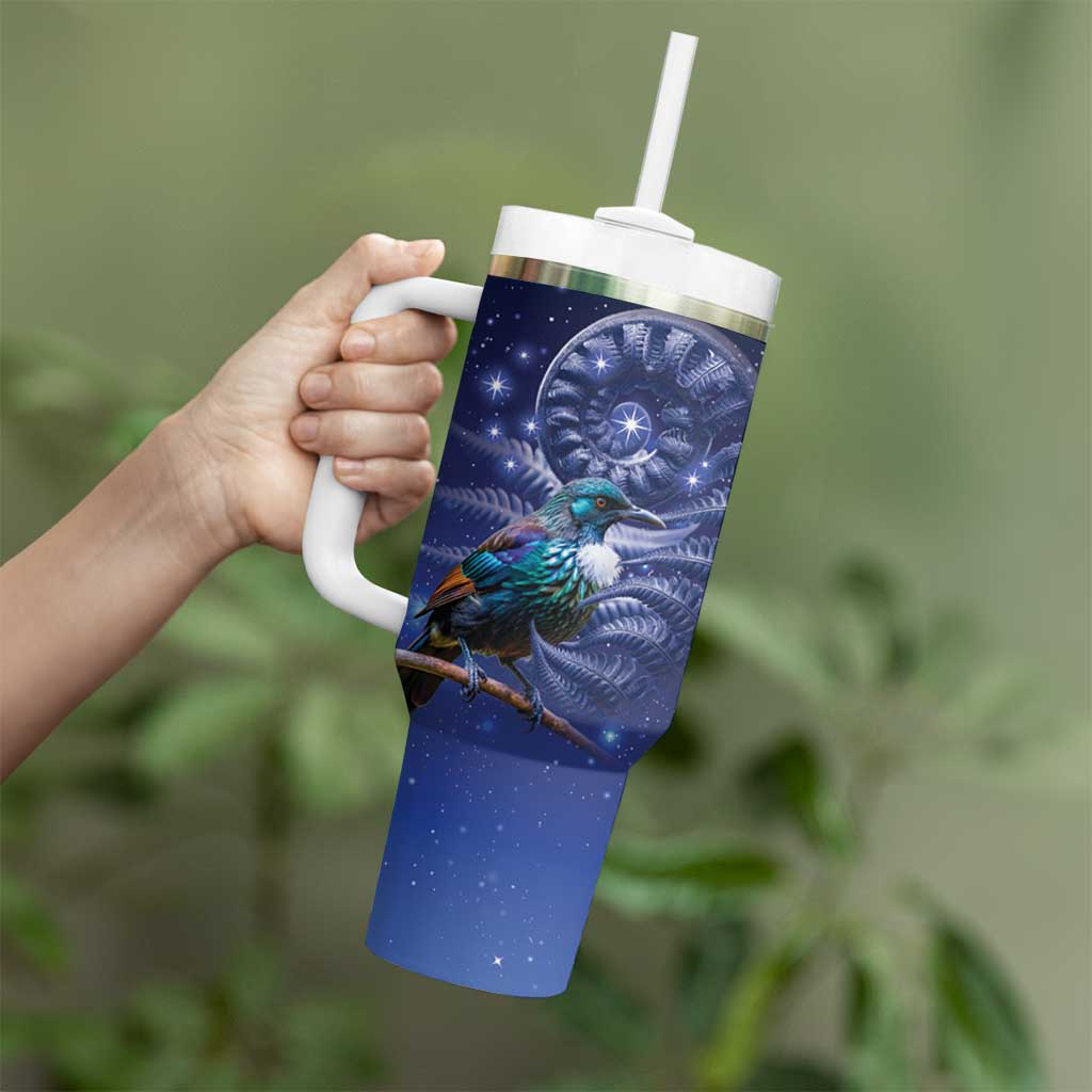 Tui Bird Matariki Galaxy Tumbler With Handle Koru Silver Fern Aotearoa LT9 - Polynesian Pride