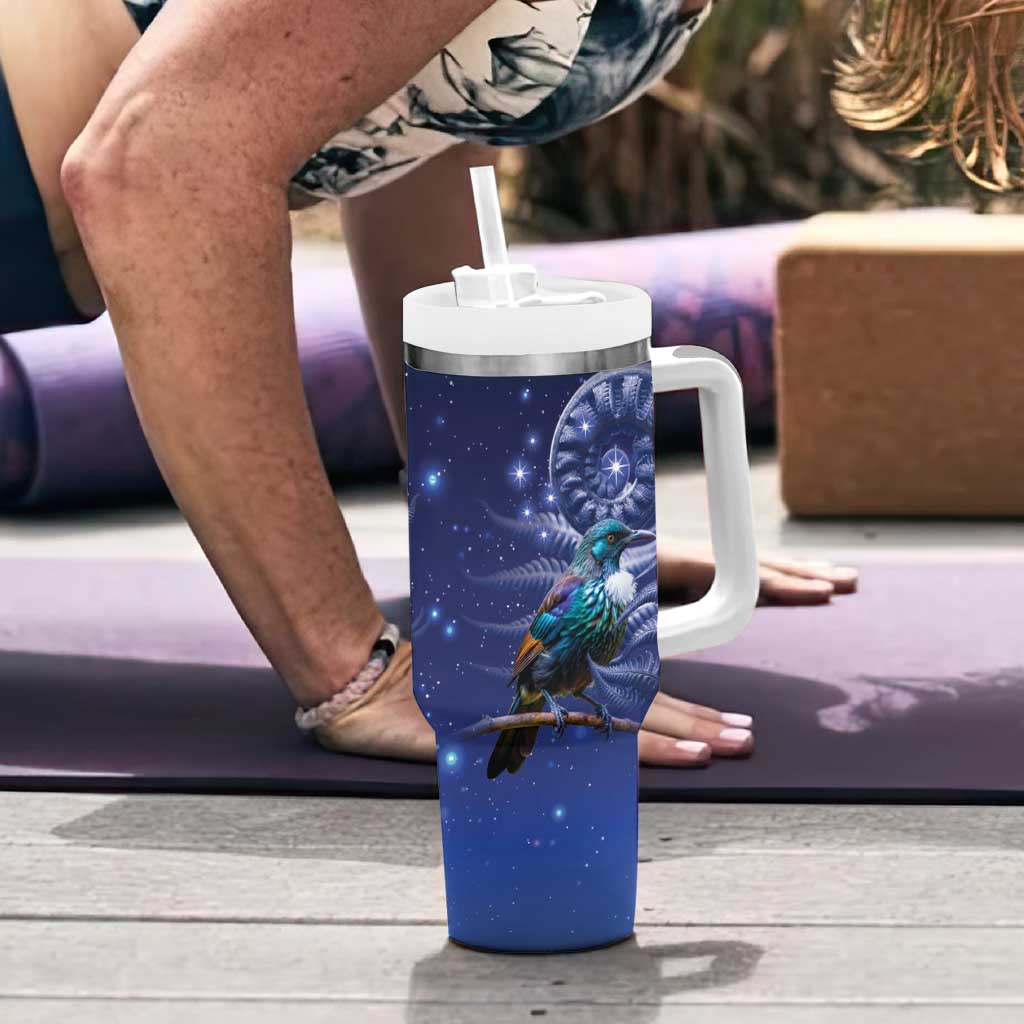 Tui Bird Matariki Galaxy Tumbler With Handle Koru Silver Fern Aotearoa LT9 - Polynesian Pride