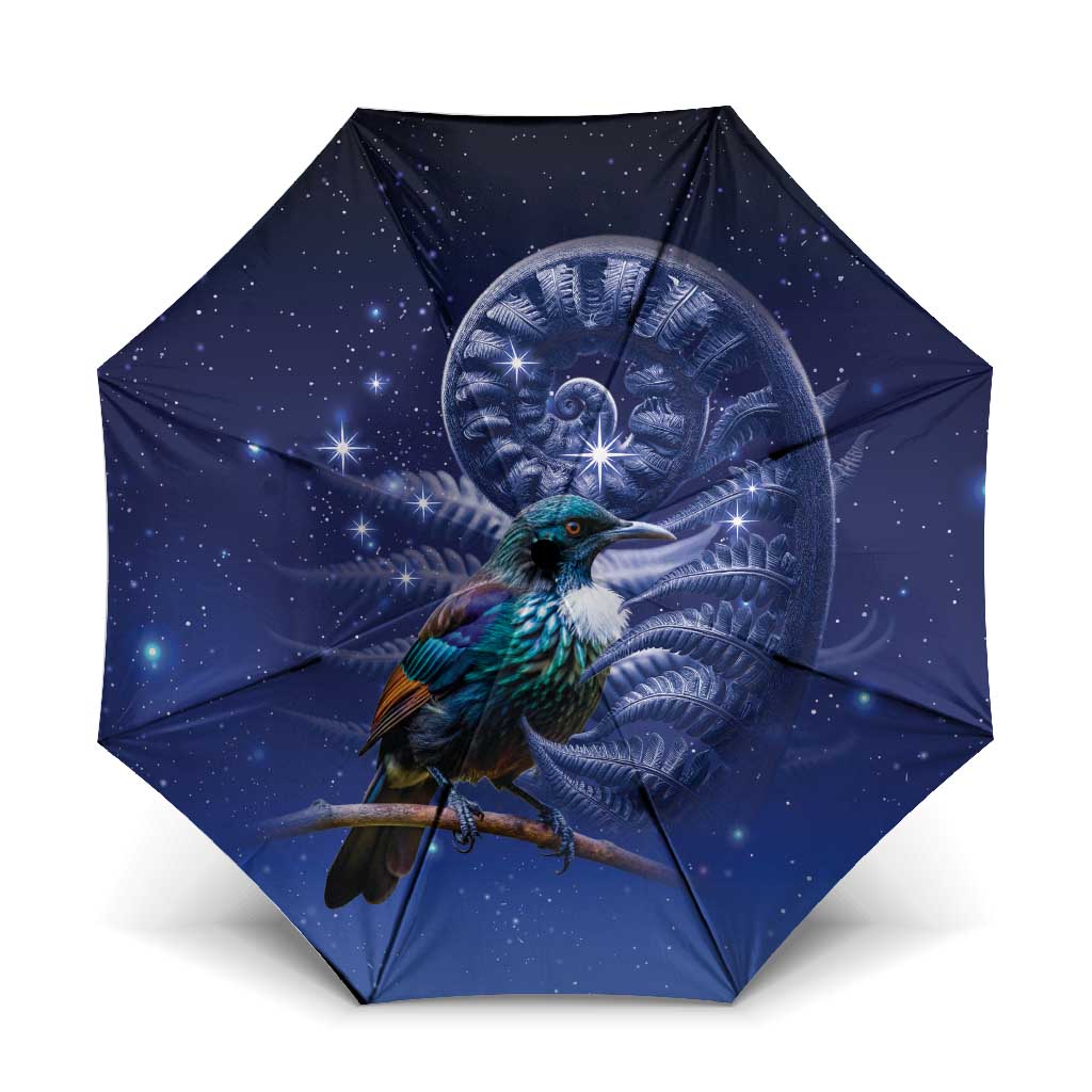 Tui Bird Matariki Galaxy Umbrella Koru Silver Fern Aotearoa LT9 One Size Folded 11.42 inch Opened Diameter 37.4 inch Galaxy - Polynesian Pride