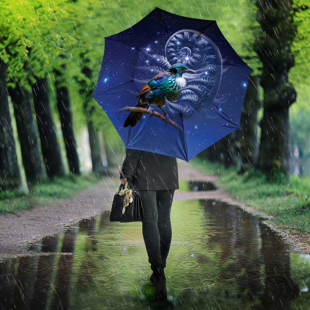 Tui Bird Matariki Galaxy Umbrella Koru Silver Fern Aotearoa LT9 - Polynesian Pride