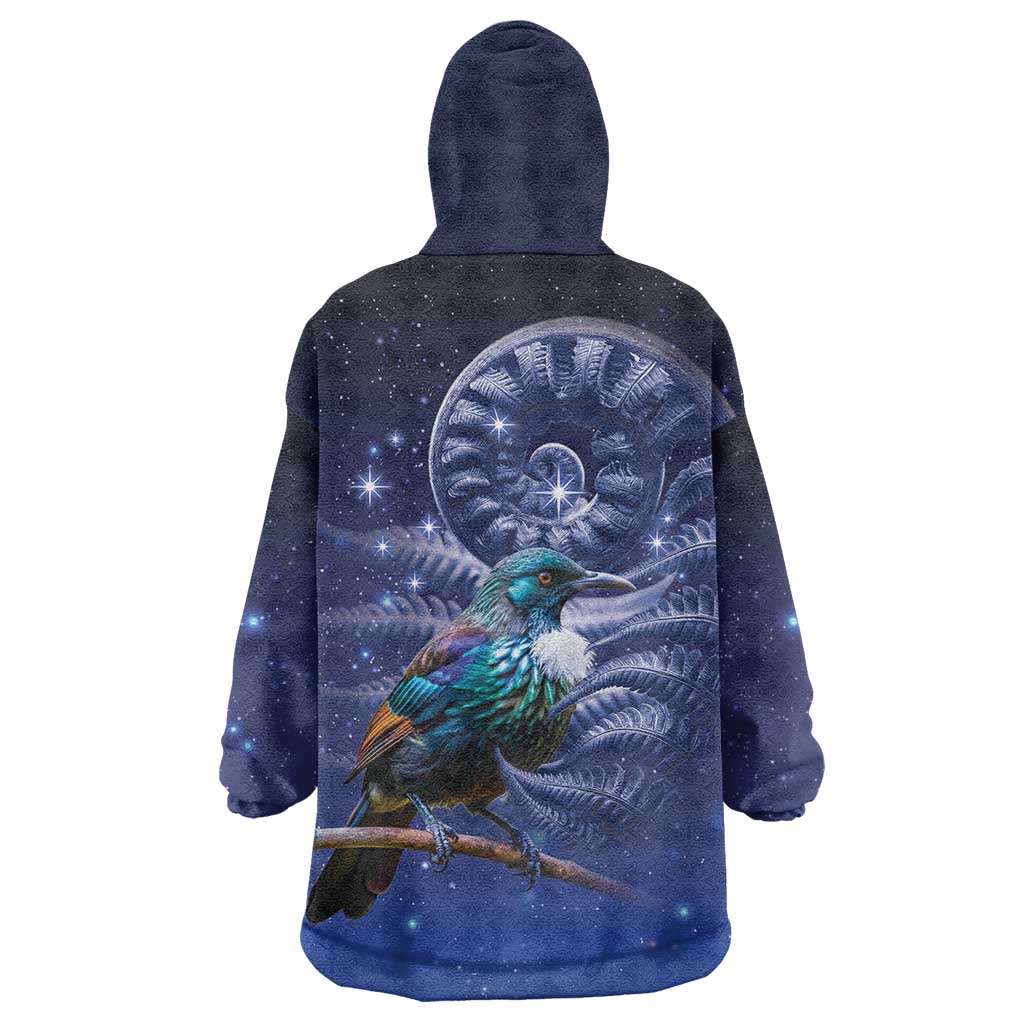 Tui Bird Matariki Galaxy Wearable Blanket Hoodie Koru Silver Fern Aotearoa LT9 - Polynesian Pride
