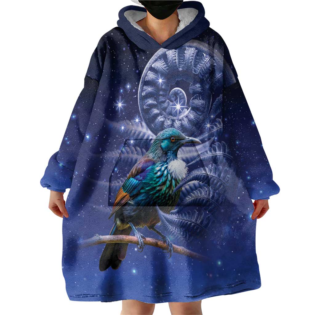 Tui Bird Matariki Galaxy Wearable Blanket Hoodie Koru Silver Fern Aotearoa LT9 - Polynesian Pride