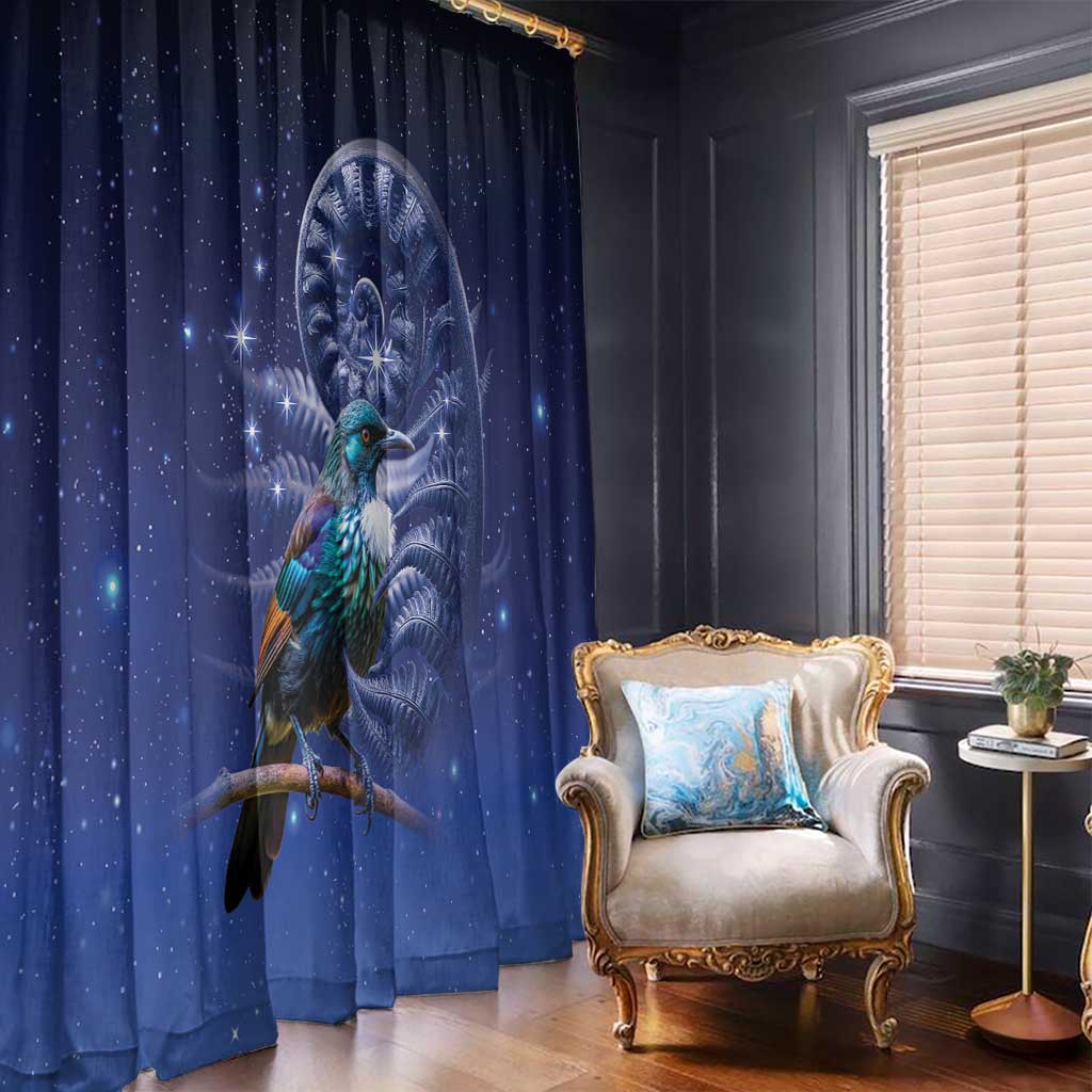 Tui Bird Matariki Galaxy Window Curtain Koru Silver Fern Aotearoa LT9 - Polynesian Pride