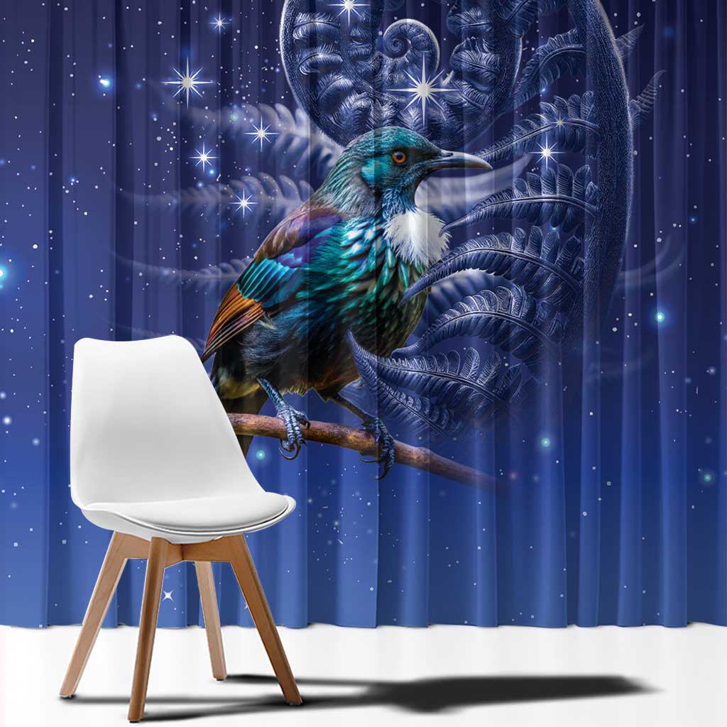 Tui Bird Matariki Galaxy Window Curtain Koru Silver Fern Aotearoa LT9 - Polynesian Pride