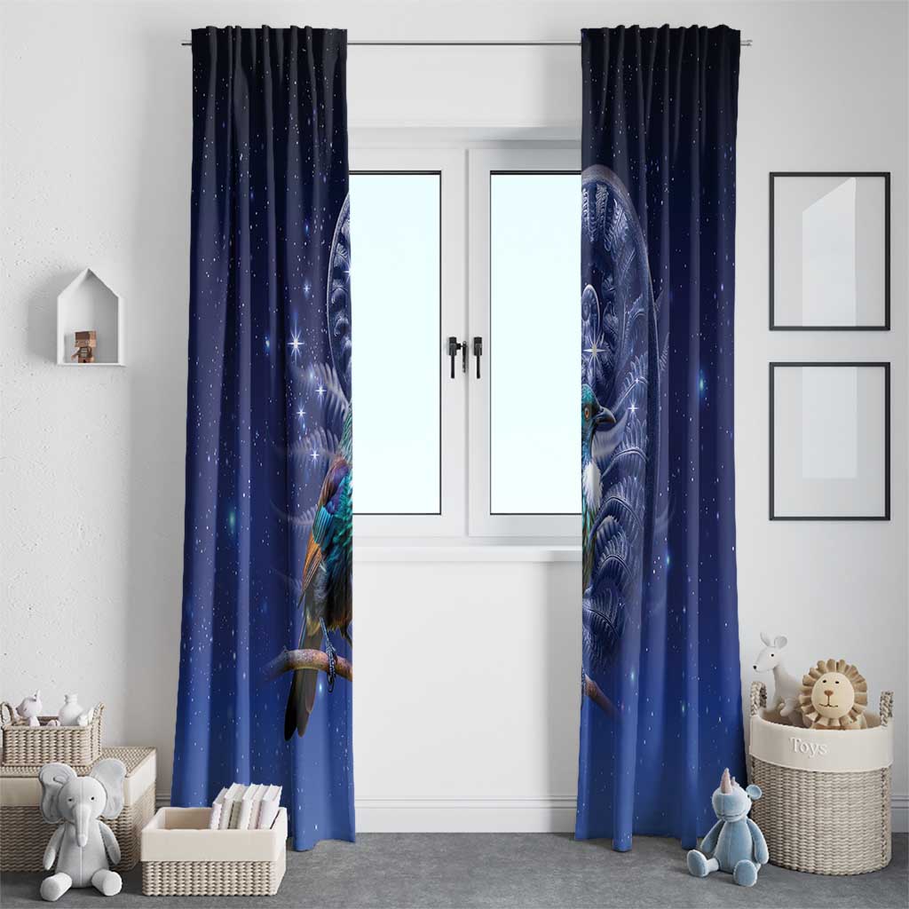 Tui Bird Matariki Galaxy Window Curtain Koru Silver Fern Aotearoa LT9 - Polynesian Pride