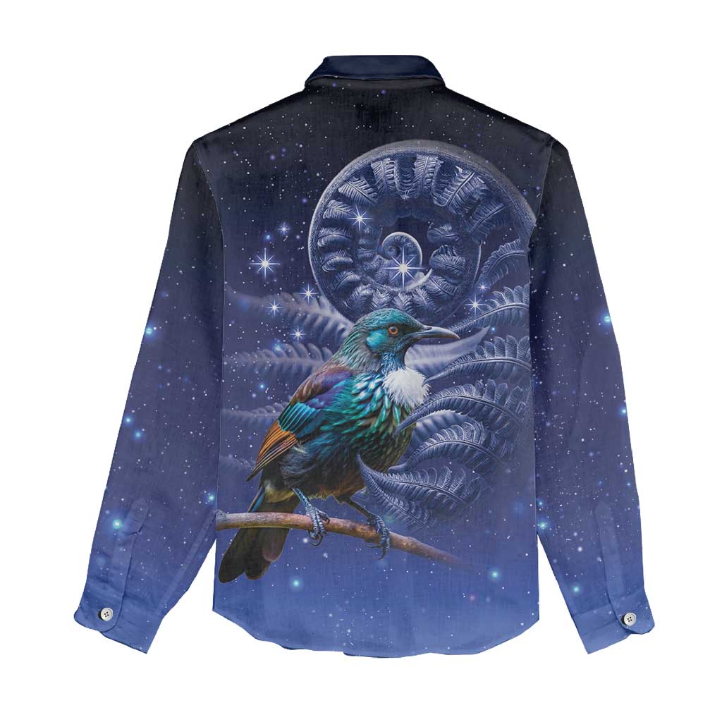 Tui Bird Matariki Galaxy Women Casual Shirt Koru Silver Fern Aotearoa LT9 - Polynesian Pride