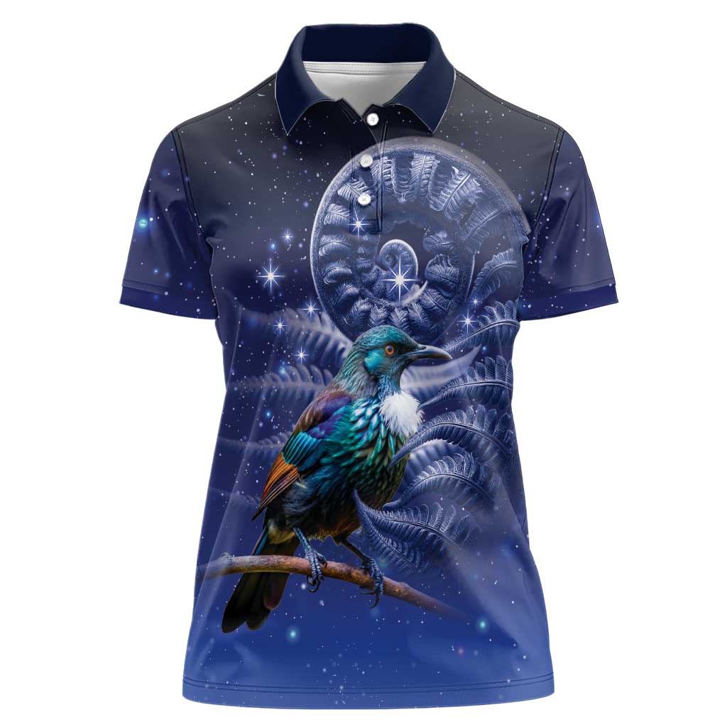 Tui Bird Matariki Galaxy Women Polo Shirt Koru Silver Fern Aotearoa LT9 Female Galaxy - Polynesian Pride