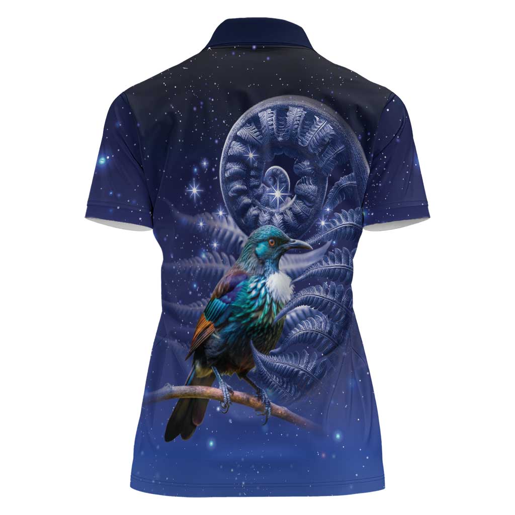Tui Bird Matariki Galaxy Women Polo Shirt Koru Silver Fern Aotearoa LT9 - Polynesian Pride