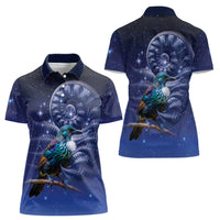 Tui Bird Matariki Galaxy Women Polo Shirt Koru Silver Fern Aotearoa LT9 - Polynesian Pride