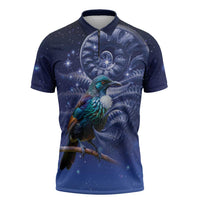 Tui Bird Matariki Galaxy Zipper Polo Shirt Koru Silver Fern Aotearoa LT9 Galaxy - Polynesian Pride
