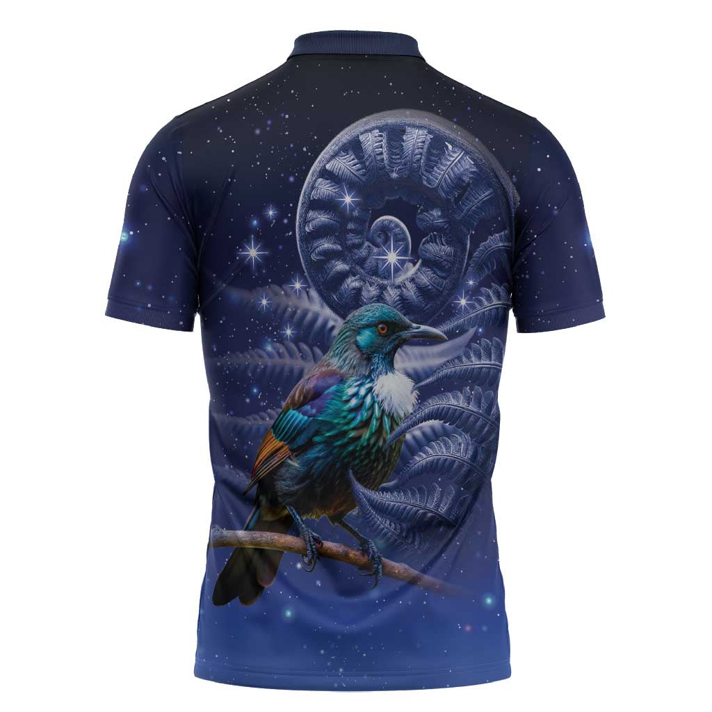 Tui Bird Matariki Galaxy Zipper Polo Shirt Koru Silver Fern Aotearoa LT9 - Polynesian Pride