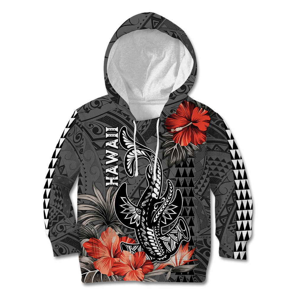 Hawaii Hammerhead Shark Kid Hoodie Polynesian Vintage Vibes LT9 Black - Polynesian Pride