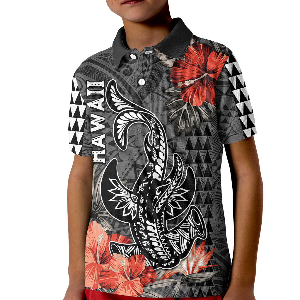 Hawaii Hammerhead Shark Kid Polo Shirt Polynesian Vintage Vibes LT9 Kid Black - Polynesian Pride