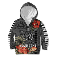 Personalised Hawaii Shaka Surf Hand Sign Kid Hoodie Polynesian Vintage Vibes LT9 Zip Hoodie Black - Polynesian Pride