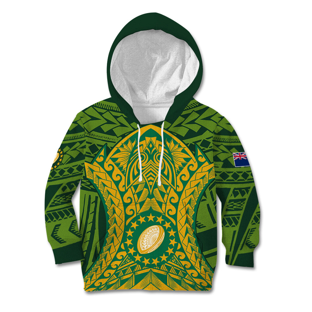 Cook Islands Rugby Kid Hoodie Kukis Athletic Style LT9 Green - Polynesian Pride