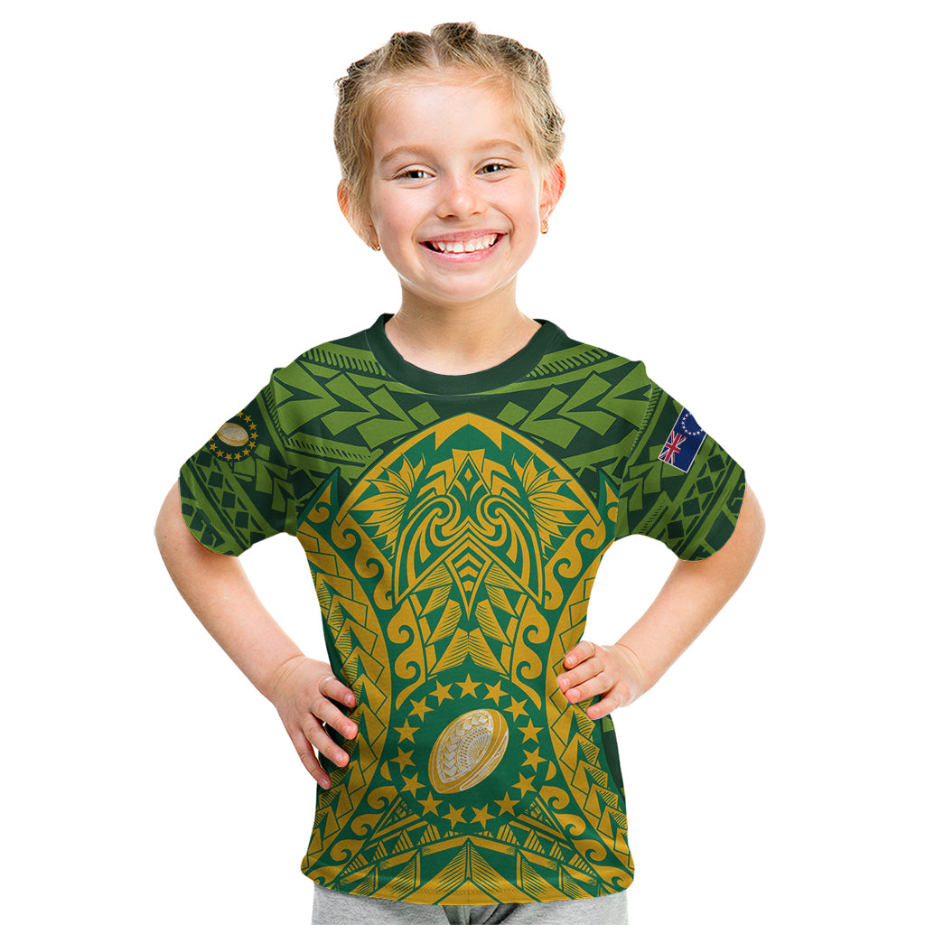 Cook Islands Rugby Kid T Shirt Kukis Athletic Style LT9 Green - Polynesian Pride