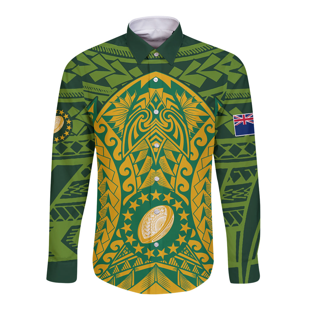 Cook Islands Rugby Long Sleeve Button Shirt Kukis Athletic Style LT9 Unisex Green - Polynesian Pride