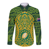 Cook Islands Rugby Long Sleeve Button Shirt Kukis Athletic Style LT9 Unisex Green - Polynesian Pride
