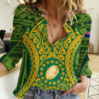Cook Islands Rugby Women Casual Shirt Kukis Athletic Style LT9 Female Green - Polynesian Pride