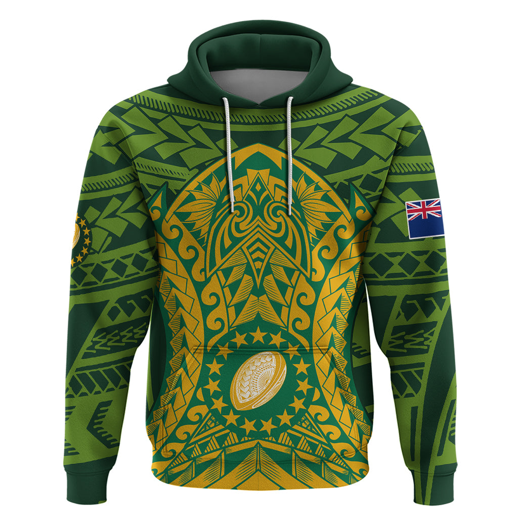 Custom Cook Islands Rugby Hoodie Kukis Athletic Style LT9 Pullover Hoodie Green - Polynesian Pride