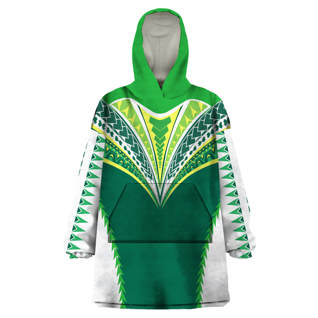 Polynesian Pride Cook Islands Rugby Wearable Blanket Hoodie No1 LT9 One Size Green - Polynesian Pride