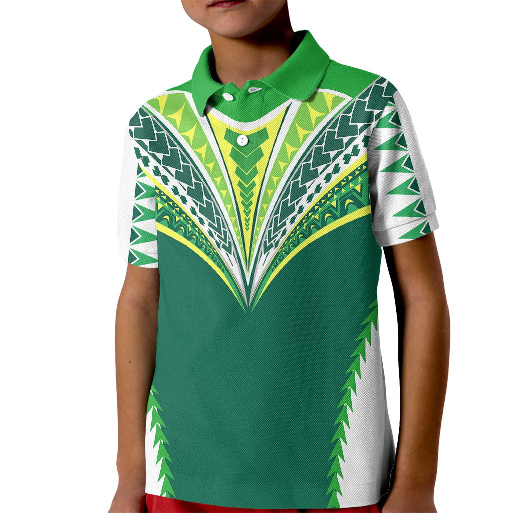 Personalised Polynesian Pride Cook Islands Rugby Kid Polo Shirt No1 LT9 Kid Green - Polynesian Pride